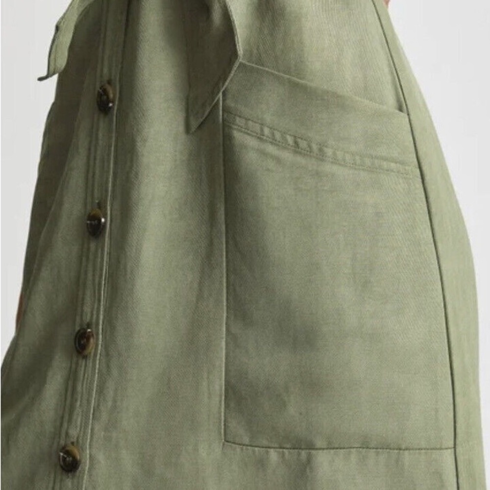 Reiss Emma Plunge Linen Blend Olive Green Button Up Midi Dress size 10 - Picture 4 of 14